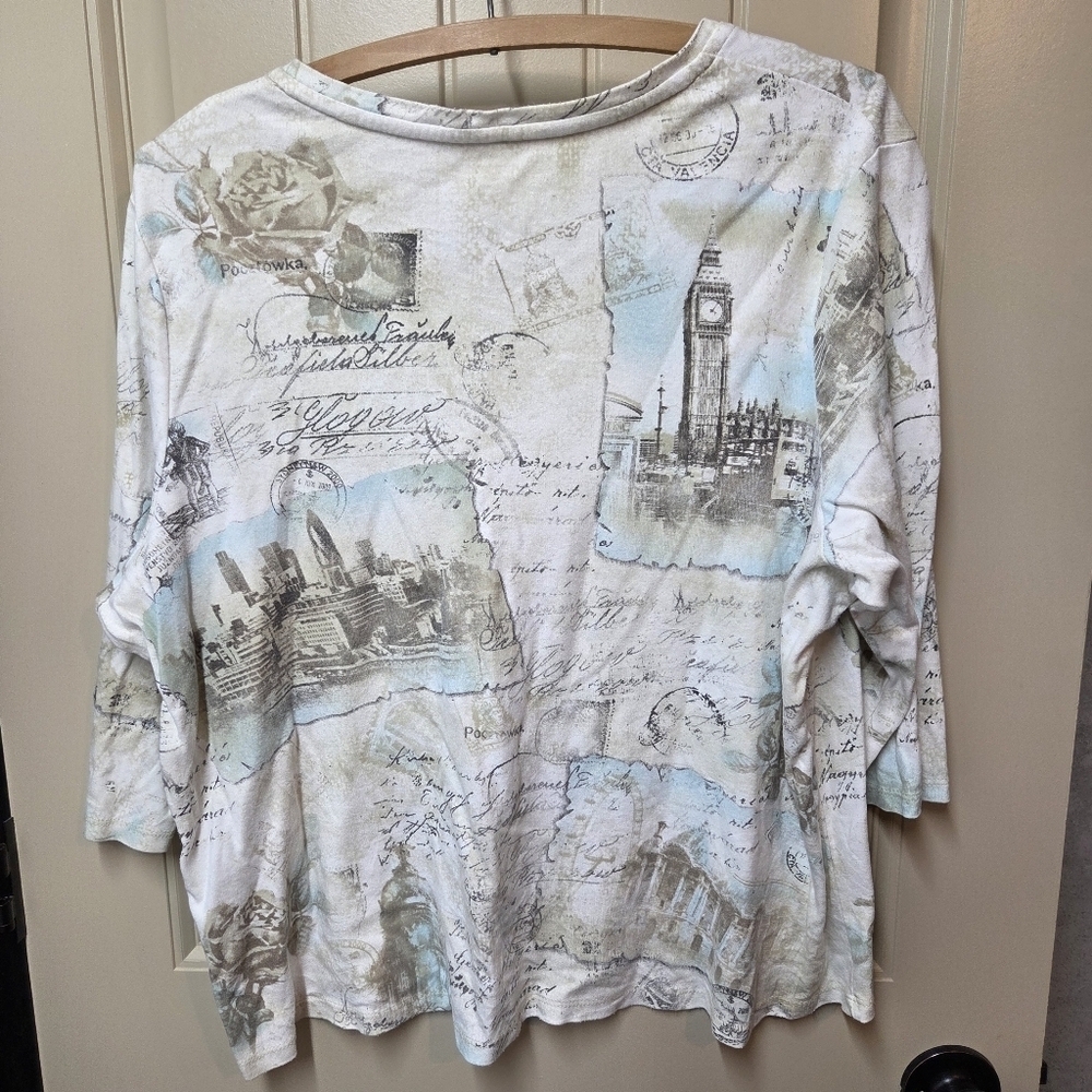 Allison Daley Cute Y2K 2000s 3/4 Sleeve All over Print Top Petite Large - Picture 9 of 15